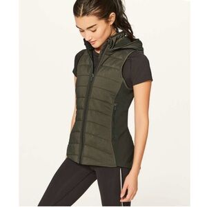 Lululemon Olive Green Extra Mile Puffer Vest with Hood Sz. 4